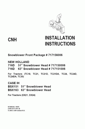 New Holland 716D, BSX151, BSX163H Operator`s Manual