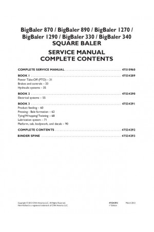 New Holland BigBaler 1270, BigBaler 1290, BigBaler 330, BigBaler 340, BigBaler 870, BigBaler 890 Service Manual