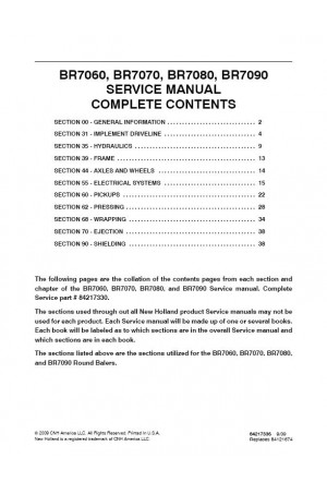 New Holland BR7060, BR7070, BR7080, BR7090 Service Manual