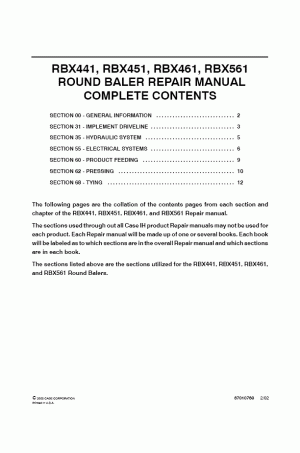Case IH 451, 461, 561, RBX441 Service Manual
