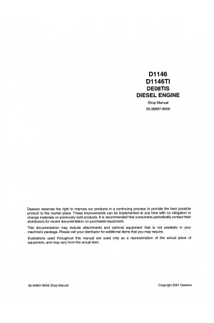 Daewoo Doosan ENGINE - D1146, D1146TI & DE08TIS  Service Manual