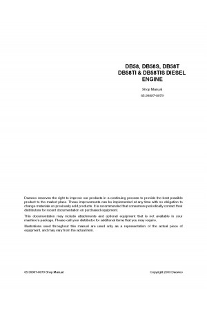 Daewoo Doosan ENGINE - DB58, DB58S, DB58T, DB58TI & DB58TIS (TIER II)  Service Manual