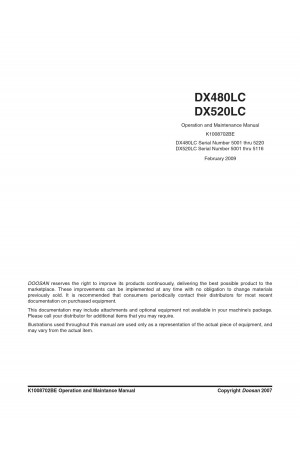 Daewoo Doosan DX480LC NON-ROPS - 4 MONITOR  Operator's Manual