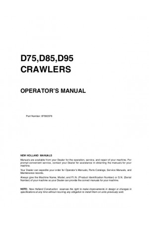 New Holland CE D75, D85, D95 Operator`s Manual