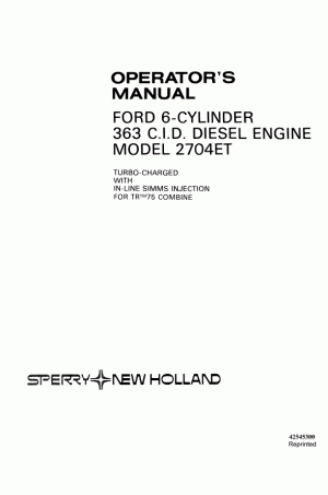 New Holland 2704ET, TR75, TR85 Operator`s Manual