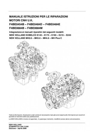 New Holland CE F4BE0454B, F4BE0484D, F4BE0484E, F4BE0684B, F4BE0684M Service Manual