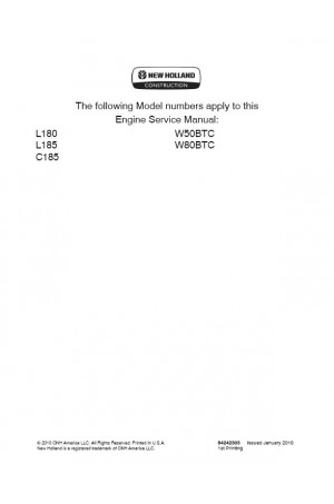 New Holland CE C185, L180, L185, N/A, W50BTC, W80BTC Service Manual