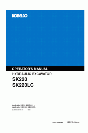 Kobelco SK220, SK220LC Operator`s Manual