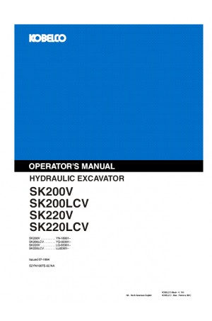 Kobelco SK200, SK200LC, SK220LC Operator`s Manual