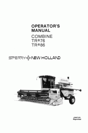 New Holland TR86 Operator`s Manual