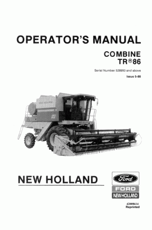 New Holland TR86 Operator`s Manual