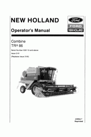 New Holland TR86 Operator`s Manual