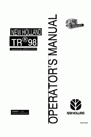 New Holland TR98 Operator`s Manual