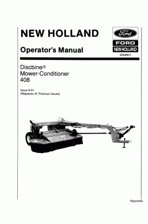 New Holland 408 Operator`s Manual