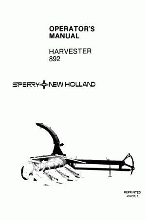 New Holland 892 Operator`s Manual