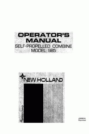 New Holland 985 Operator`s Manual