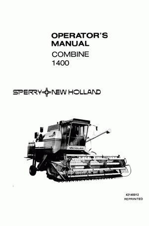 New Holland 1400 Operator`s Manual