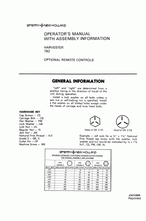 New Holland 782 Operator`s Manual