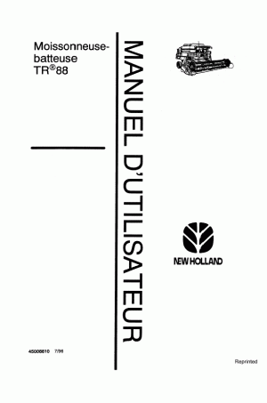 New Holland TR88 Operator`s Manual