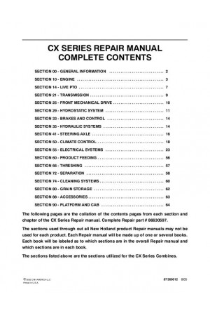 New Holland CX720, CX740, CX760, CX780, CX820, CX840, CX860, CX880 Service Manual