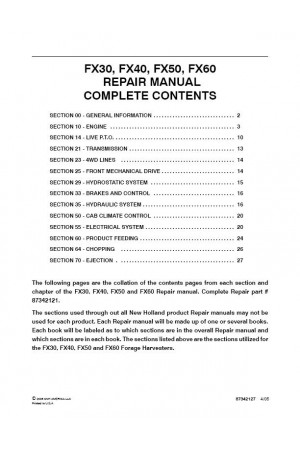 New Holland FX30, FX40, FX50, FX60 Service Manual