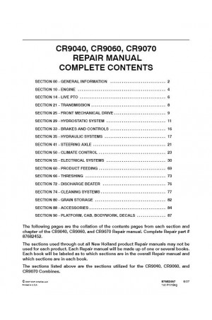 New Holland CR9040, CR9060, CR9070 Service Manual