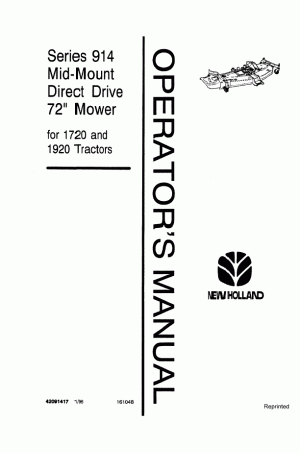 New Holland 1720, 72, 914 Operator`s Manual