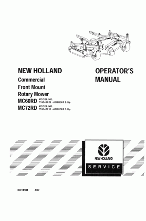 New Holland MC60RD, MC72RD Operator`s Manual