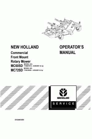 New Holland MC60, MC72 Operator`s Manual