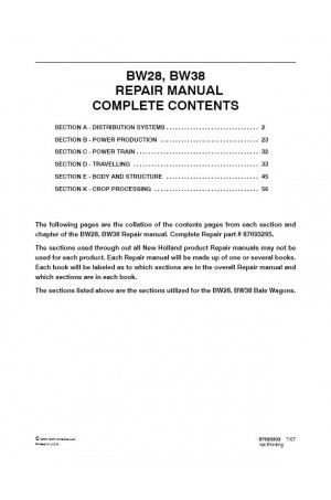 New Holland BW28, BW38 Service Manual