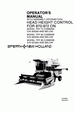 New Holland 85, TR75 Operator`s Manual