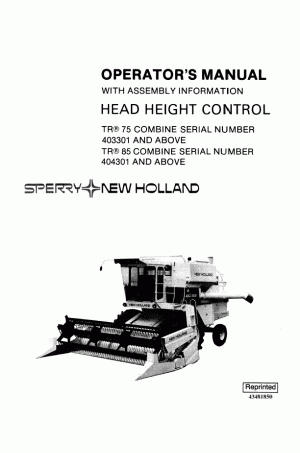 New Holland 970, 972, TR75, TR85 Operator`s Manual