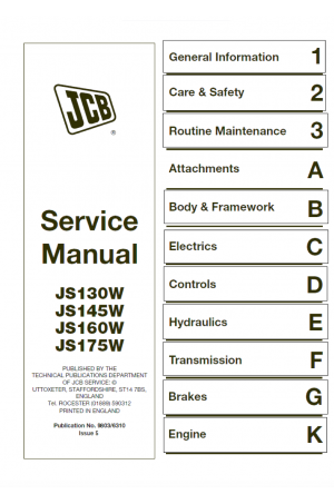 JCB JS130W, JS145W, JS160W, JS175W XO, AMS Machines Use Supplement 9803/6450 Service Manual