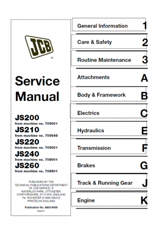 JCB JS200-260 XO, AMS Machines Order AMS Supplement 9803/6450 Service Manual