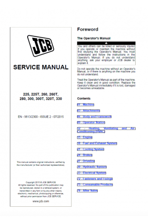 JCB 225, 225T, 260, 260T, 280, 300, 300T, 320T, 330 Service Manual