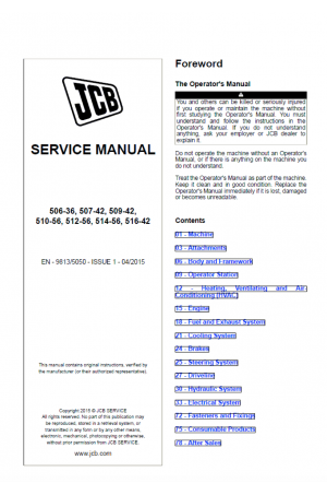 JCB 506-36, 507-42, 509-42, 510-56, 512-56, 514-56, 516-42 Service Manual
