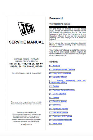 JCB 531-70, 533-105, 535-95, 536-6, 536-70, 541-70, 550-80, 560-80 Service Manual
