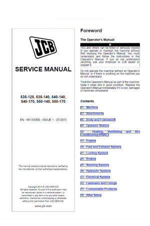JCB 535-125, 535-140, 540-140, 540-170, 550-140, 550-170 Service Manual