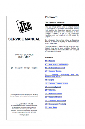 JCB 48Z-1, 51R-1 Midi Excavator Tier Kohler 4 Engine Service Manual