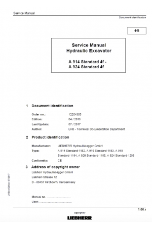 Liebherr R900-R942 Hydraulic Excavator Tier 2 Stage II Service Manual