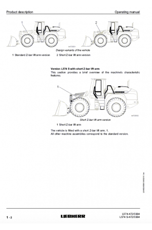 Liebherr Liebherr L574 Stereo Wheel Loader Tier 1 Stage I Operator's and Maintenance Manual