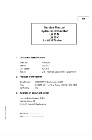 Liebherr L526-L546 High Dump Bucket (USA/CAN) Operator's and Maintenance Manual