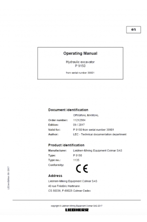 Liebherr Liebherr P9150 Excavator Operator's and Maintenance Manual