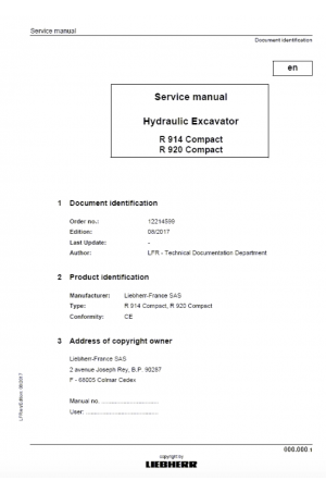 Liebherr R900C-R904C Hydraulic Excavators Tier 2 Stage II Service Manual