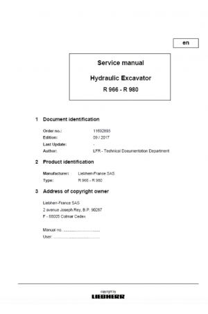 Liebherr R900C Hydraulic Excavator Tier 3 Stage III-B Service Manual