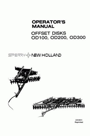 New Holland OD100, OD200 Operator`s Manual