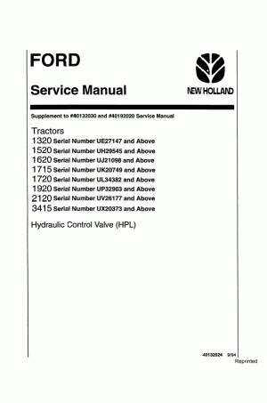 New Holland 1320, 1520, 1620, 1715, 1720, 1920, 2120, 3415 Service Manual