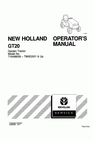 New Holland GT20 Operator`s Manual