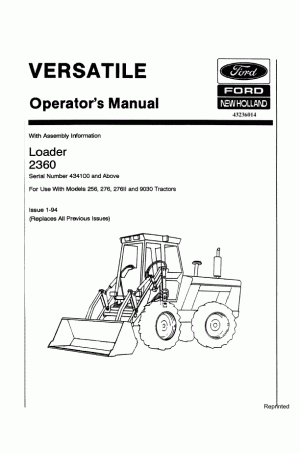 New Holland 2360, 256, 276, 9030 Operator`s Manual