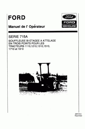 New Holland 1110, 1210, 1310, 1510, 1710, 1910 Operator`s Manual